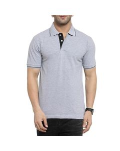 Men's Grey Polo Neck T-shirt with Black Placket
